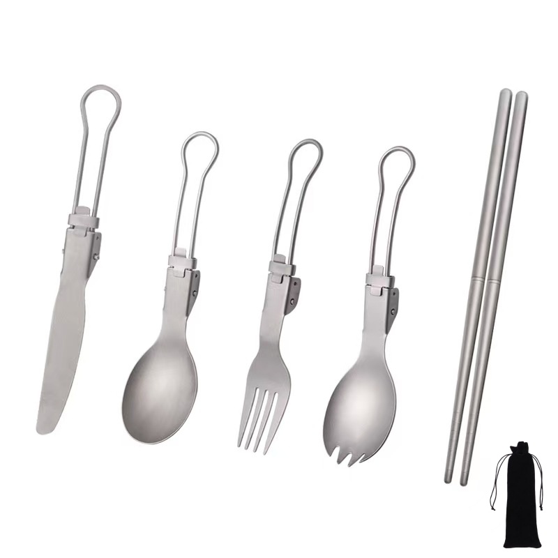 Camping Cooking Set Lightweight - Титановый складной набор столовых приборов с