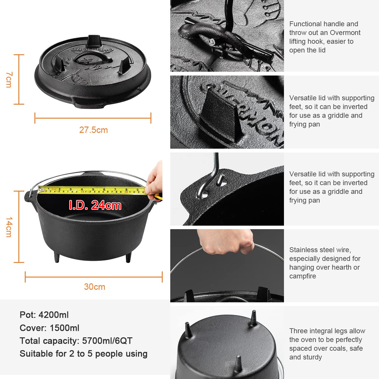 25 см голландская духовка для  – обзор и цена Camping Cooking Dutch Oven