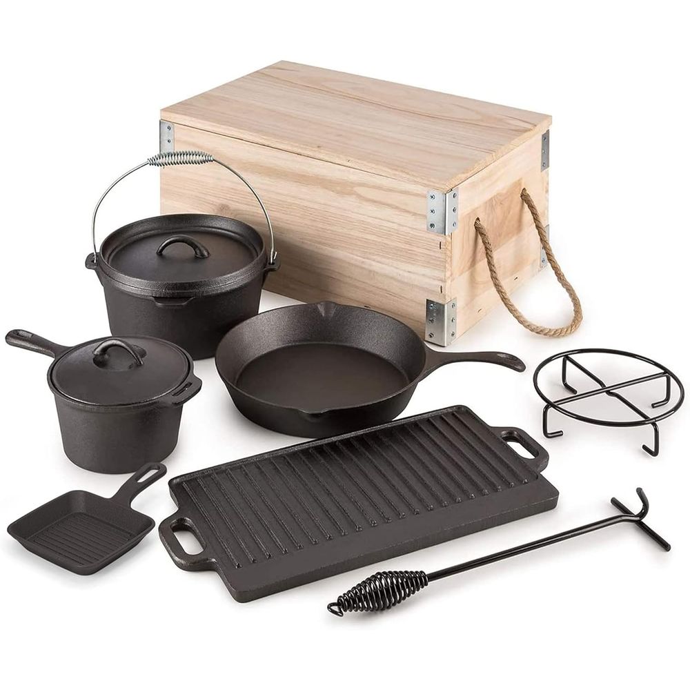 Набор из 8 предметов: чугунная – обзор и цена Camping Cooking Dutch Oven